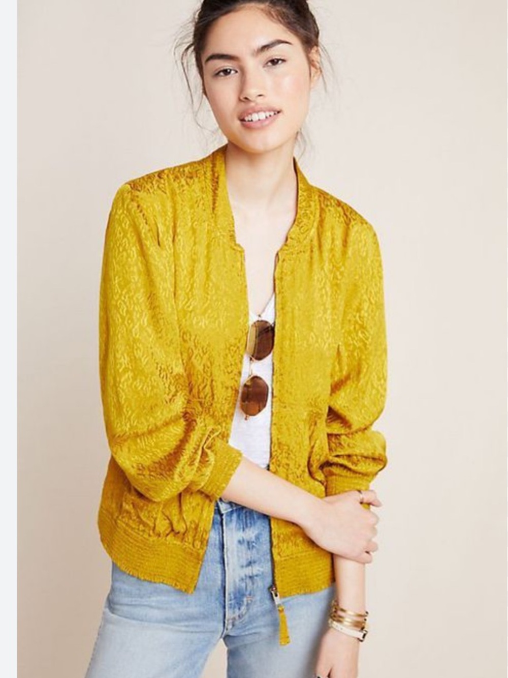 Maeve by Anthropology Yellow Leopard Bomber Jacket